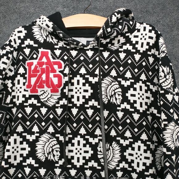 Hustle Gang Industrial Men's Pullover Hoodie Large Multi Fair Isle Elbow Patch - Picture 3 of 15